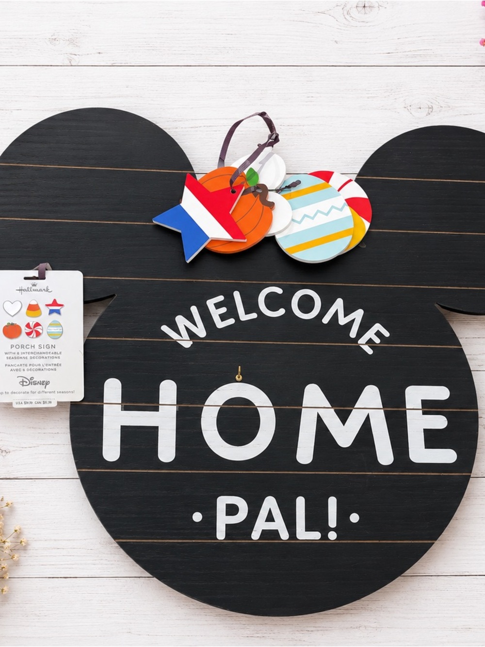 Hallmark Disney Porch Sign with White, Red, Orange, Yellow, Blue Accents